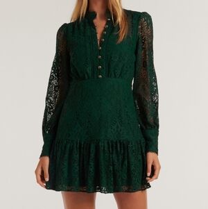 Women's Emerald Green Lace Long-Sleeve Dress